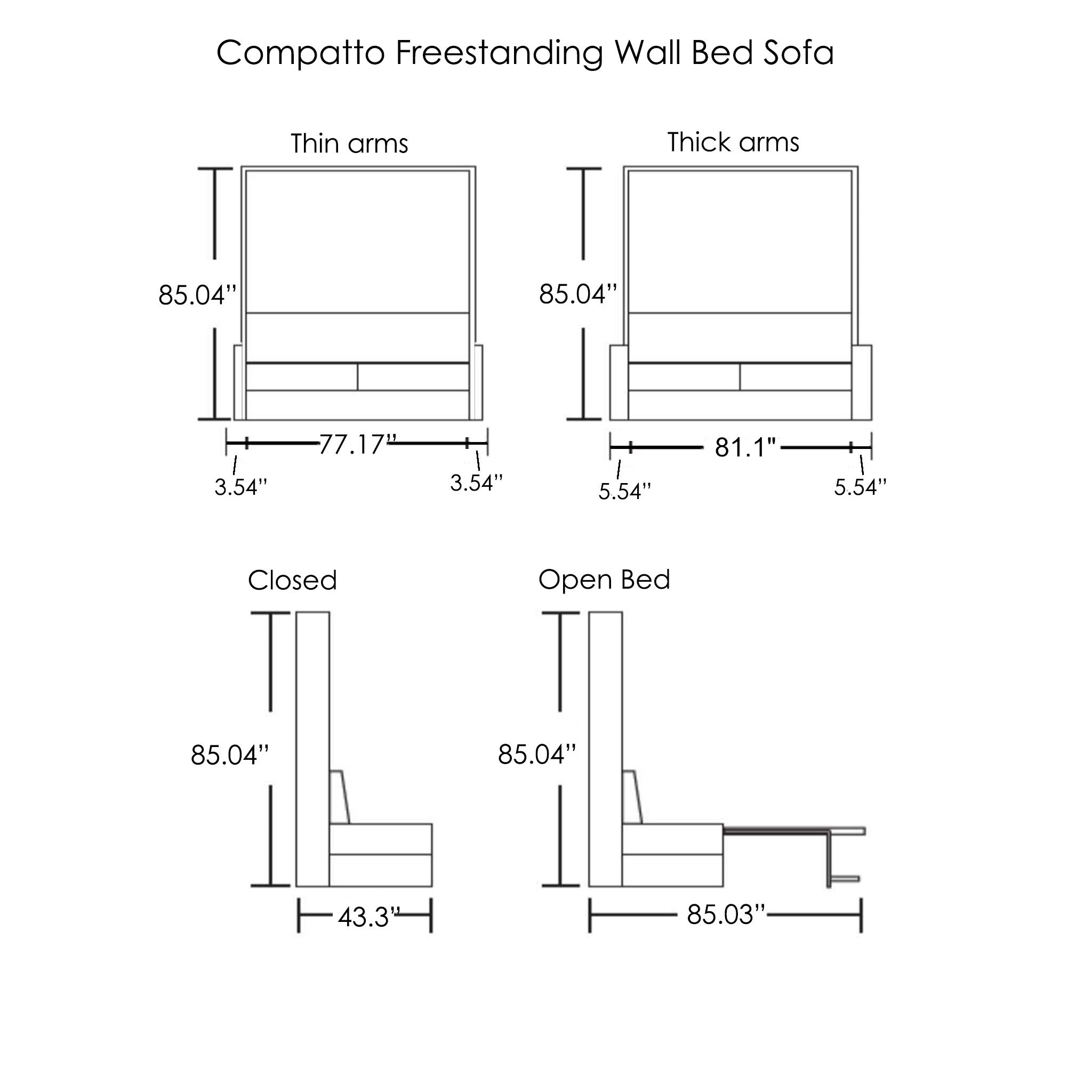 Compatto – Freestanding Wall Bed Sofa – rovere_carbone –  medium-memoryfoam-matt