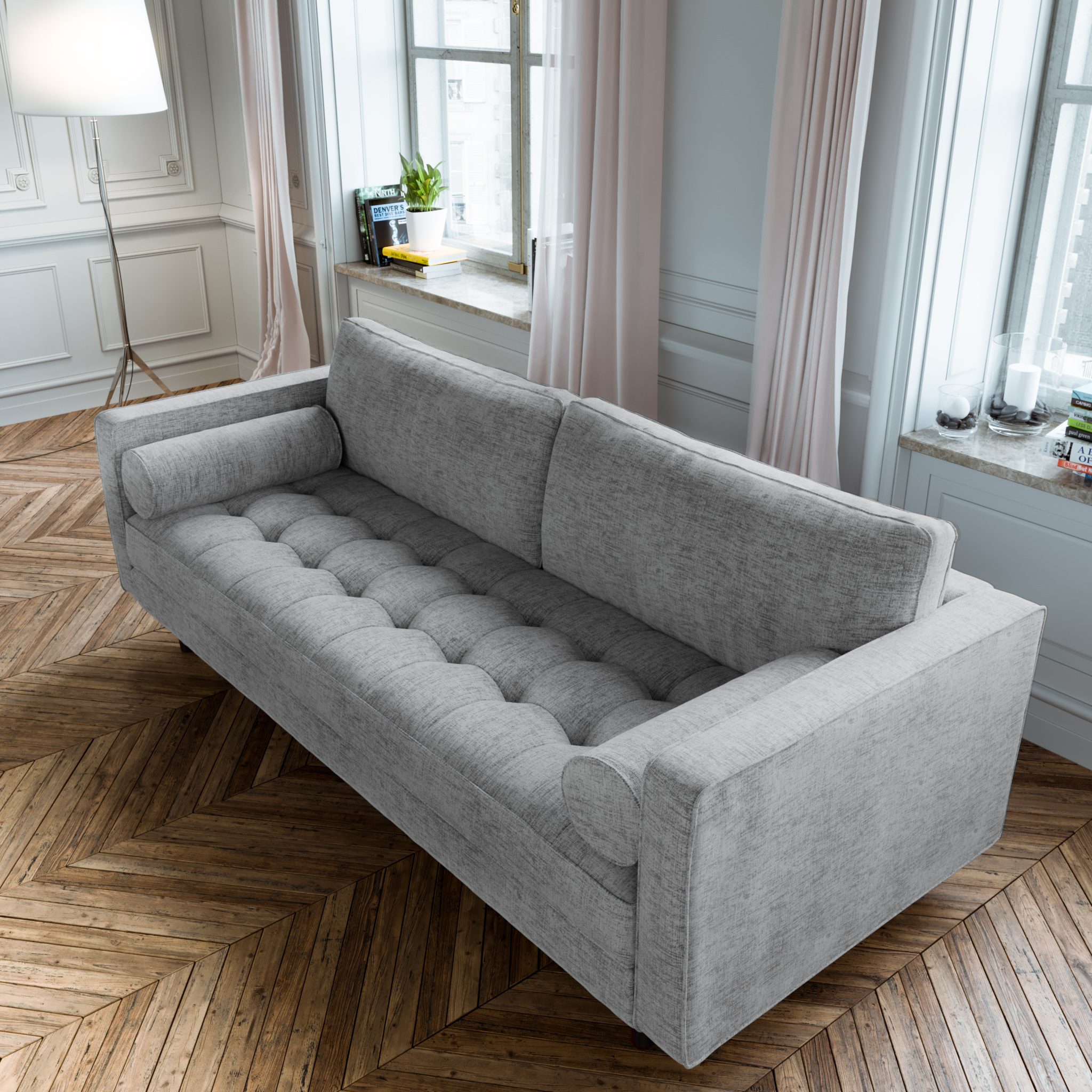 Scandormi Modern Sofa Grey midcentury tufted couch