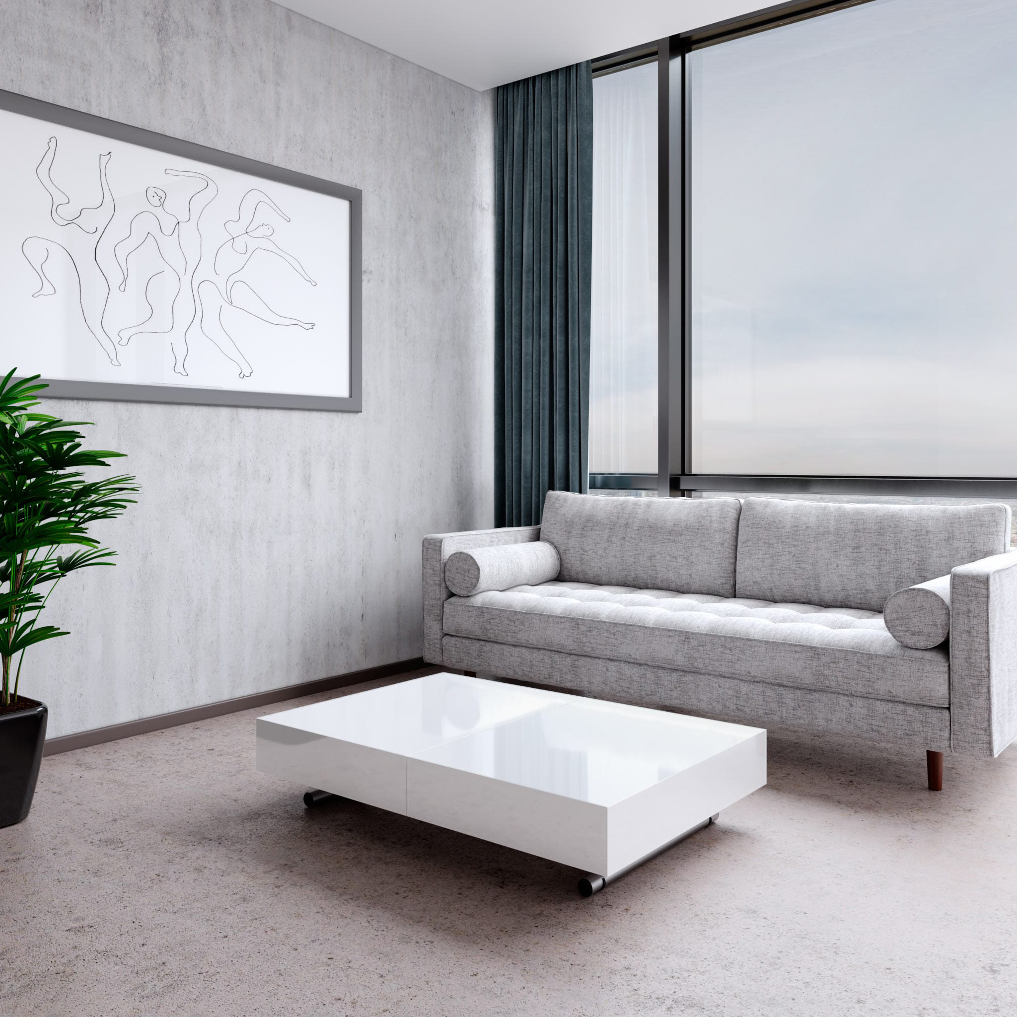 Scandormi Modern Sofa Grey Mid Century Tufted Couch Expand