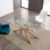 Balance-Clear-glass-rectangle-dinner-table-with-cross-layered-wood-legs