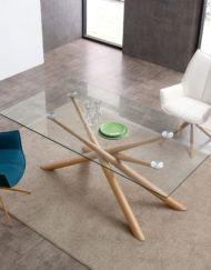 Balance-Clear-glass-rectangle-dinner-table-with-cross-layered-wood-legs