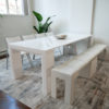 Ultimate dining set Junior Giant table in white gloss with white mini scatola extending bench and 4 white nano chairs