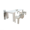 Ultimate dining set junior giant table with 4 folded nano chairs and a white mini scatola bench extended