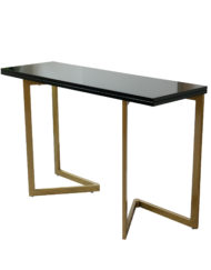 black gloss with gold legs flip console to dinner table