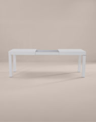 Pillar rectangle Glossy white extendable dinner table with storage for extension