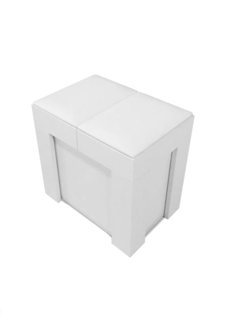 Scatola mini expandable extending seating for 5 in white with soft padded seat