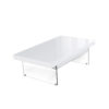 The Cadence mini lifting storage coffee table in glossy white top with glass base legs