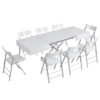 Outdoor box coffee table in flat white with silver legs - outdoor expanding dinner table set with chairs