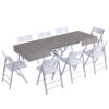 Outdoor box coffee table in grey panel with silver legs - outdoor expanding dinner table set with chairs