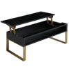 Boost table in glass black top over wood panel with gold legs - storage expanded