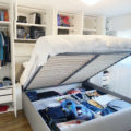Under Bed storage and hidden pillow headboard storage open
