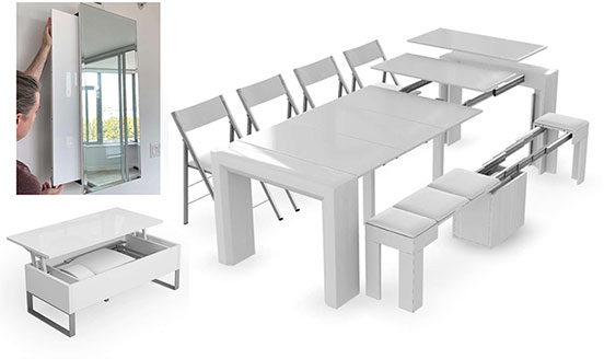 Junior Giant transforming table with 4 nano folding chairs and 1 extending bench in white