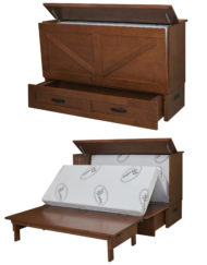 Murphy Cabinet Bed Chest in Barn Cojoba warm wood opening into queen bed