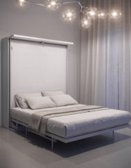 White Compatto Rotating Office Murphy Bed opened in bed form