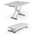Tr4 Transforming Table in glass over glossy white convertible height expanding table for dinner