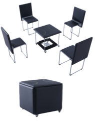 Fold Cube 4 chairs ottoman transforming seats in black opened unfolded