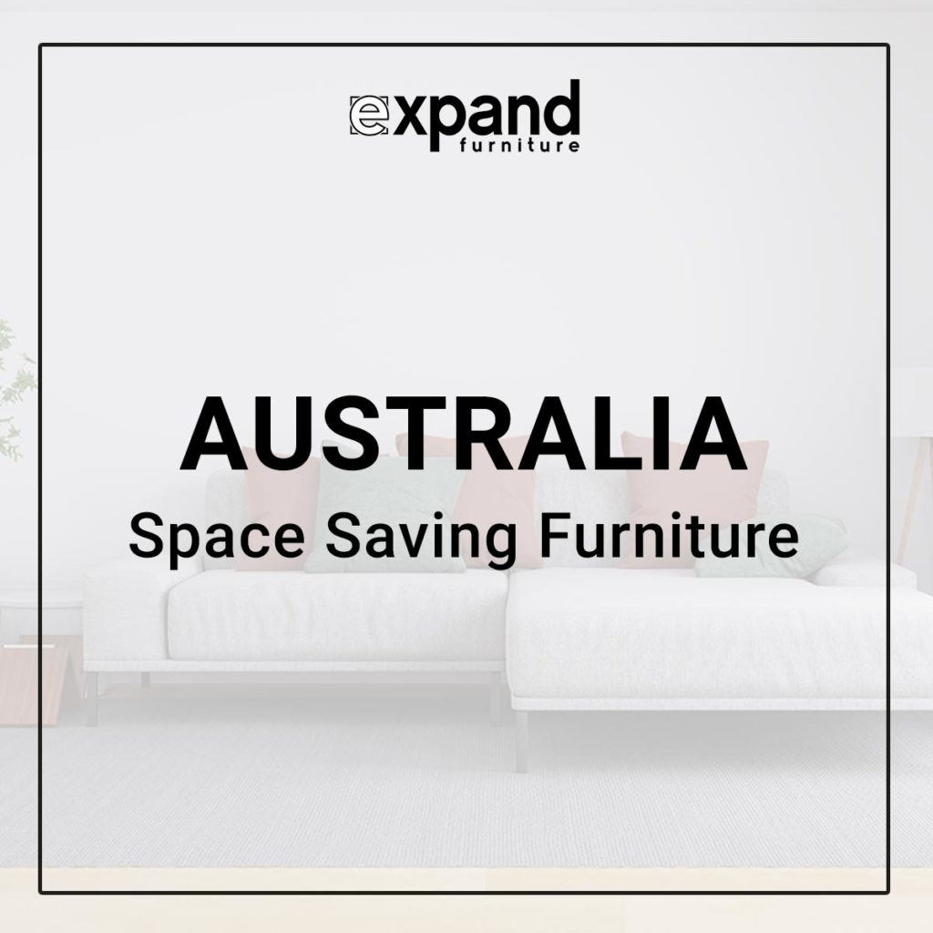 The image is an advertisement for "Expand Furniture," highlighting their line of "Space Saving Furniture" available in Australia. It features a clean and minimalist design, with a modern white sofa against a white wall, conveying the idea of maximizing space through their furniture choices. The company logo is positioned in the upper left corner, and the text is arranged to draw attention to the space-saving theme, which seems to be a key selling point for their Australian market. The layout is straightforward, emphasizing simplicity and the uncluttered aesthetic that space-saving furniture often implies.